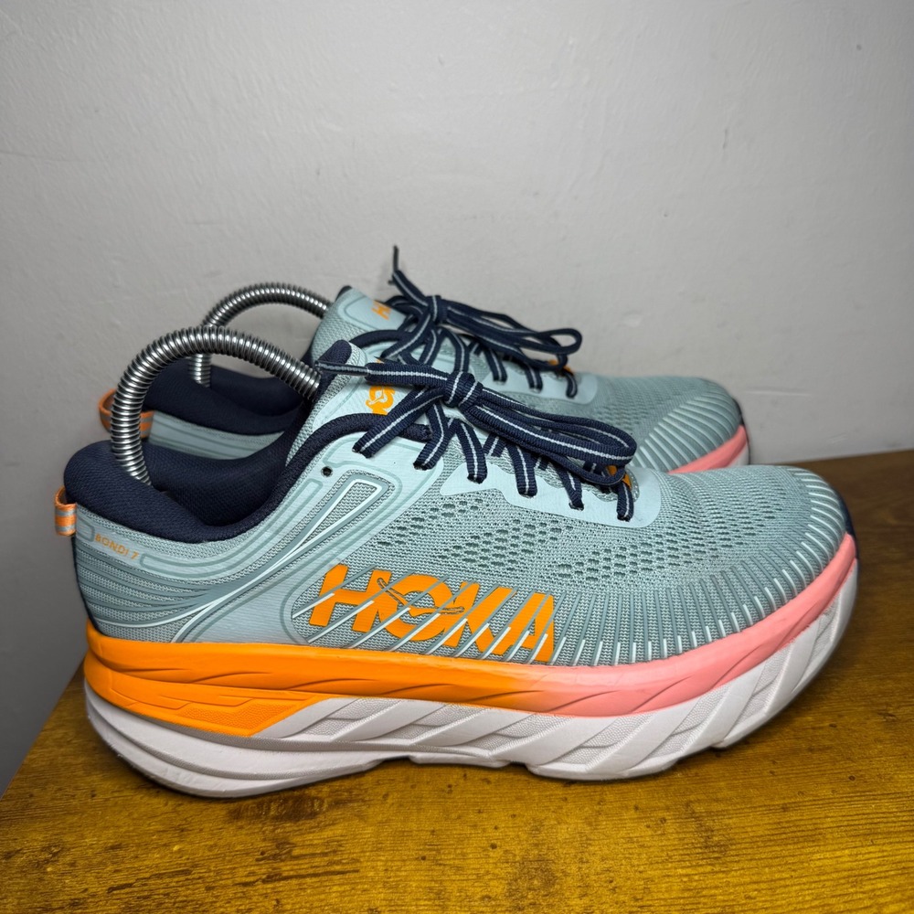 Hoka Bondi 7 Running Shoes Womens Size 8 Blue Orange 1110519 BHBI